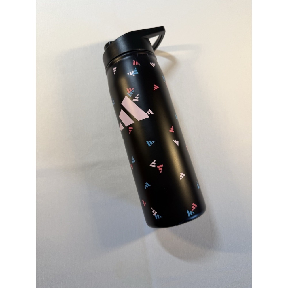 Adidas Stainless Steel Metal Water Bottle Black Double Wall With Straw Brand New